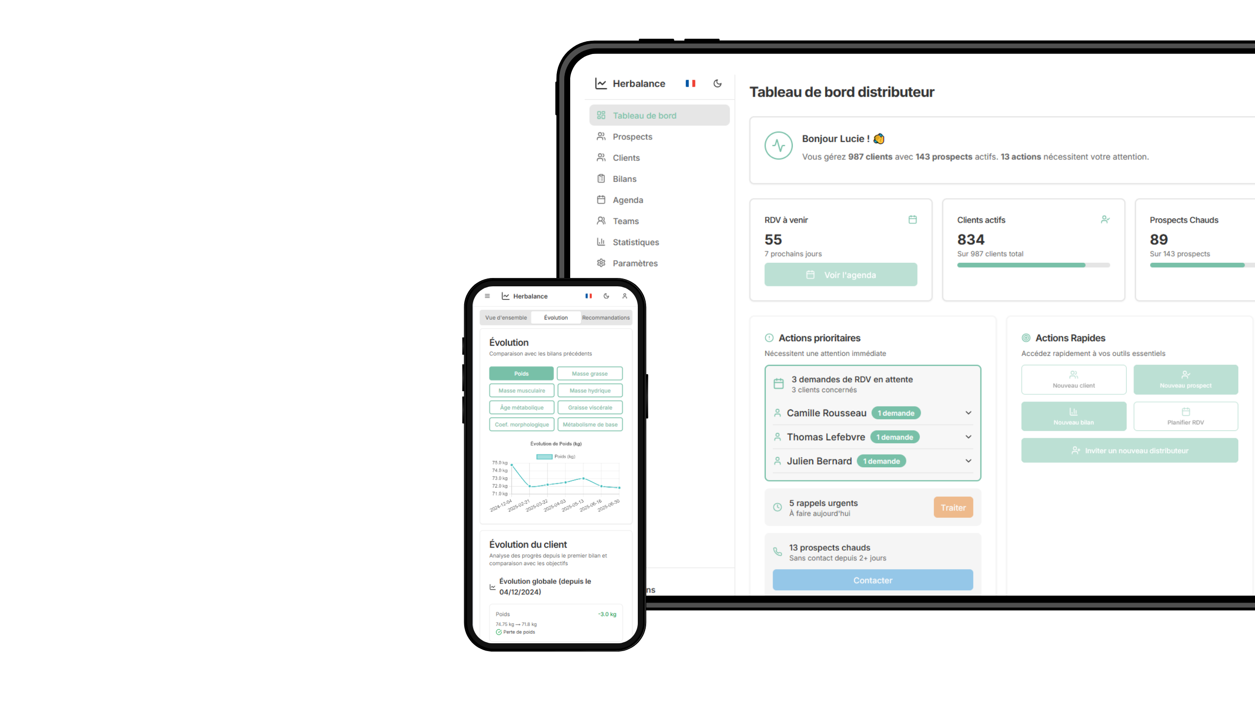 Interface Herbalance - Tableau de bord moderne pour distributeurs